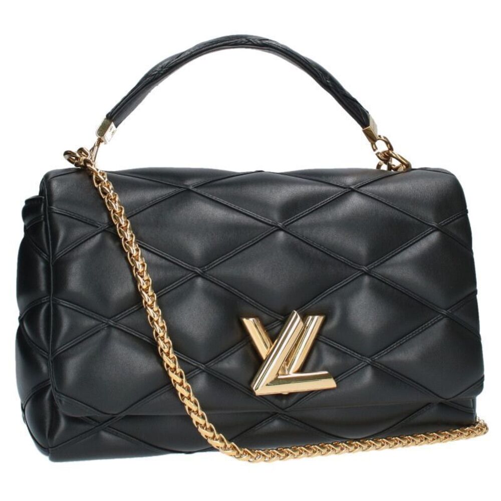 Louis Vuitton LV Twistlock Lamb Leather Chain Shoulder Bag Black Gold